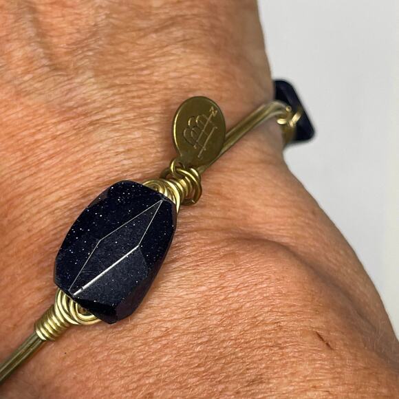 BOURBON & BOWETIES BOWTIES gold tone bracelet bangle deep midnight blue stones - Picture 3 of 10